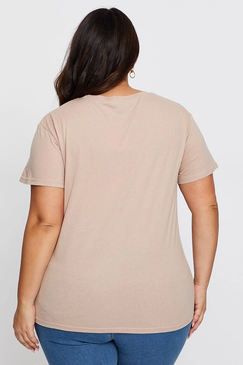 Brown Graphic T-shirt Palm Tree Short Sleeve Cotton Casual Layer Effortless Vibe
