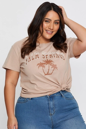 Brown Graphic T-shirt Palm Tree Short Sleeve Cotton All-day Comfort Classic and Comfy