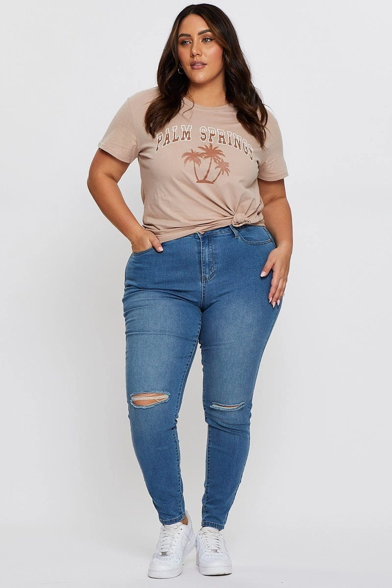 Brown Graphic T-shirt Palm Tree Short Sleeve Cotton Cozy and Soft