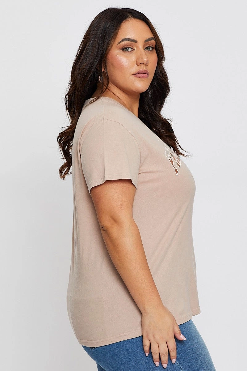 Brown Graphic T-shirt Palm Tree Short Sleeve Cotton Comfy and Versatile Seasonal Casual