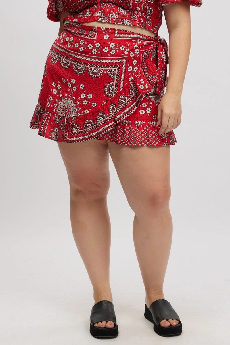 Red Boho Frill Wrap Mini Skirt Refined Style Stylish Vibe
