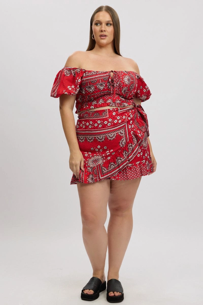 Red Boho Frill Wrap Mini Skirt Subtle Details Clean Outfit