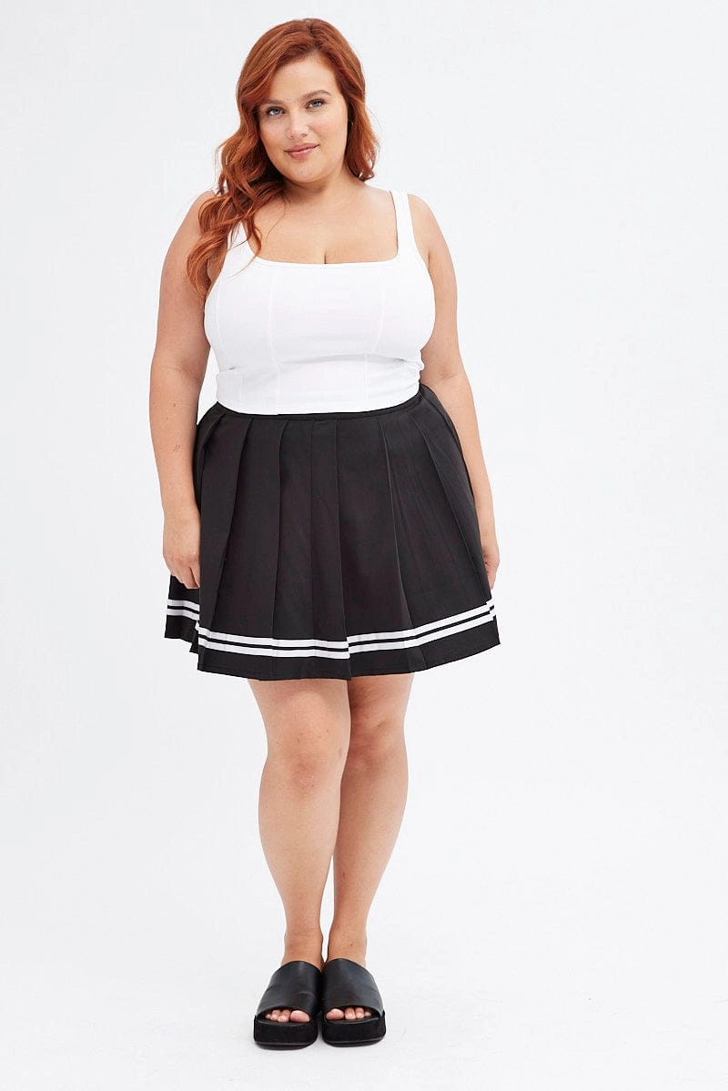Black Tennis Skirt Mini Pleated Stripe Trim Chill Feel