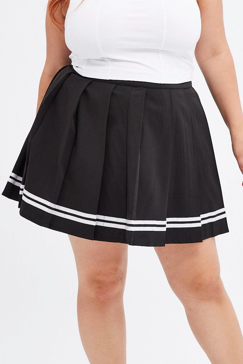 Fresh Detail Handmade Item Black Tennis Skirt Mini Pleated Stripe Trim