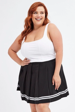 Chic casual Black Tennis Skirt Mini Pleated Stripe Trim