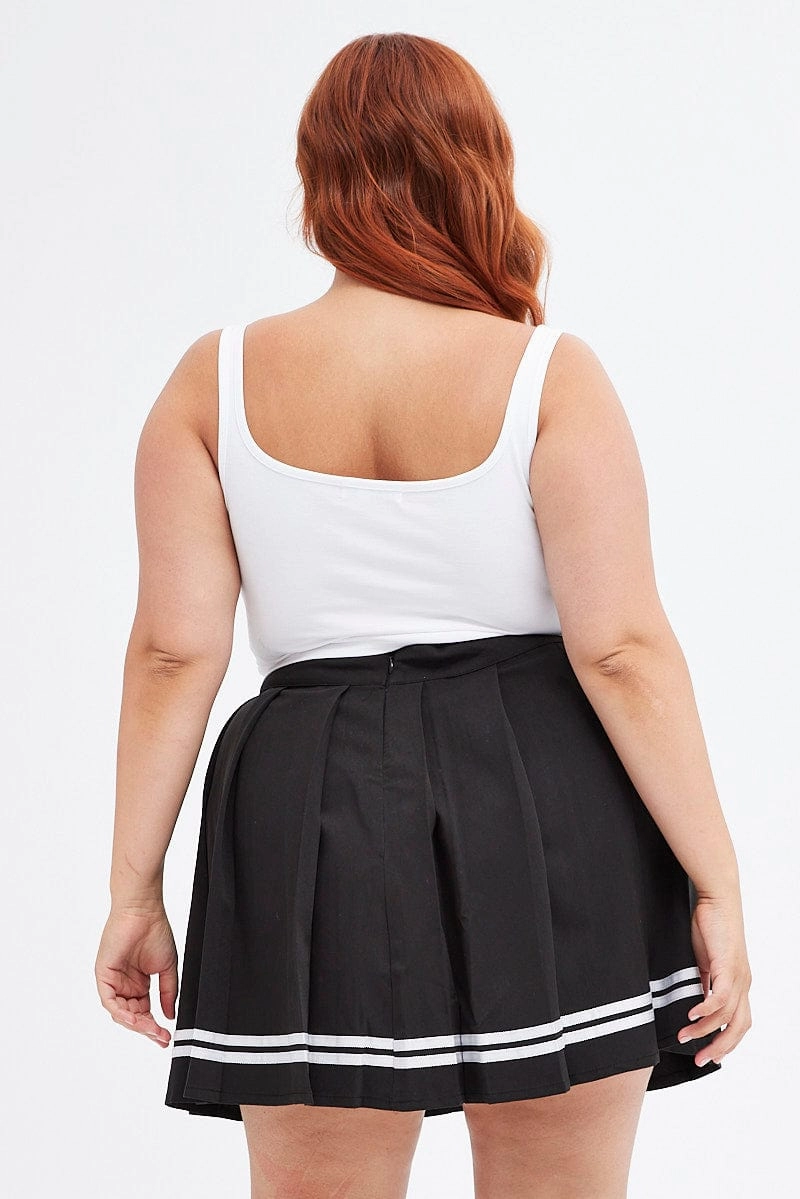 Convertible Style Cozy Movement Black Tennis Skirt Mini Pleated Stripe Trim