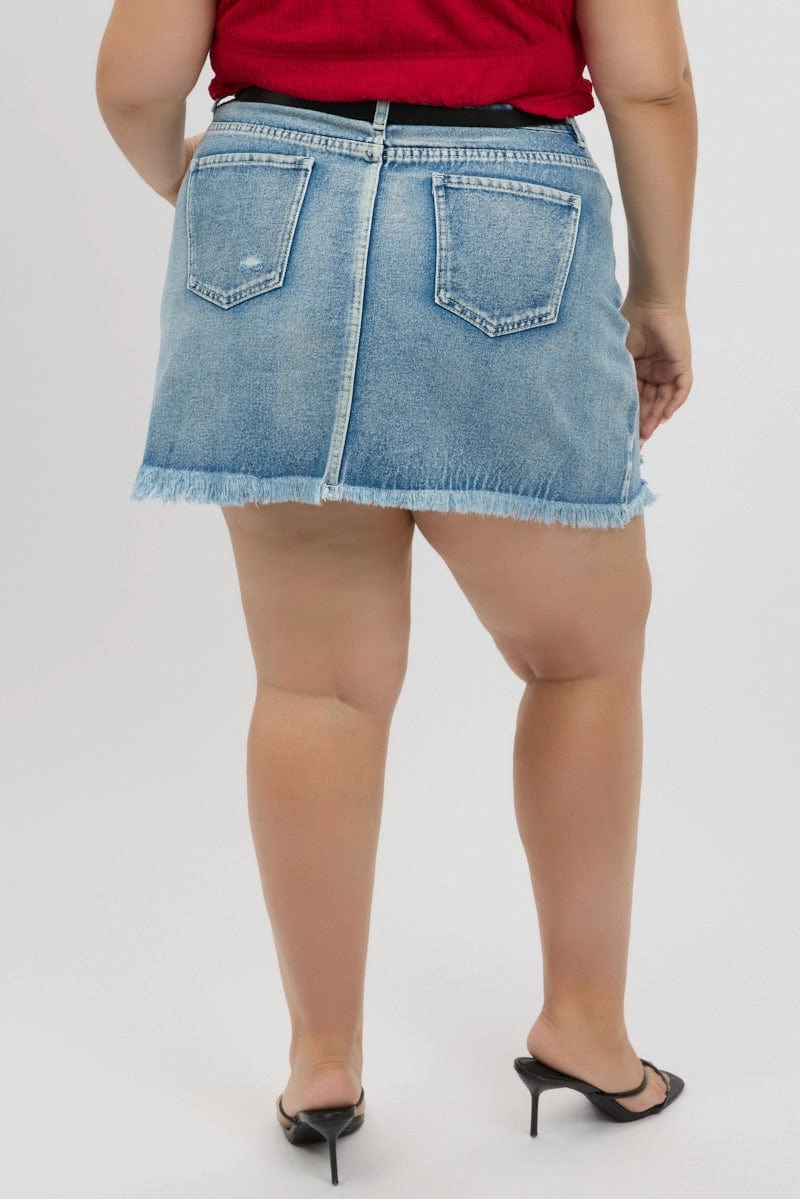 Day Ready Style Preview Denim Contrast Stitch Distressed Mini Skirt
