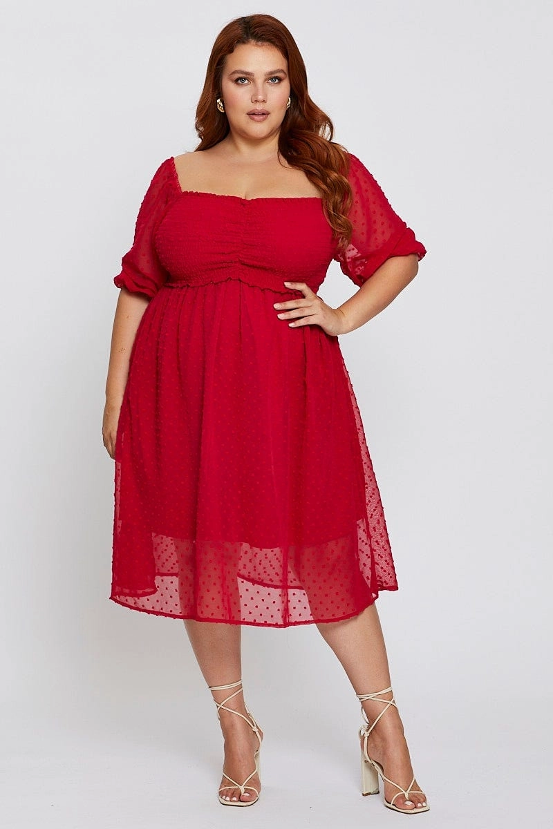 Brown 3/4 Sleeve Chiffon Flocked Midi Dress Sophisticated Edge
