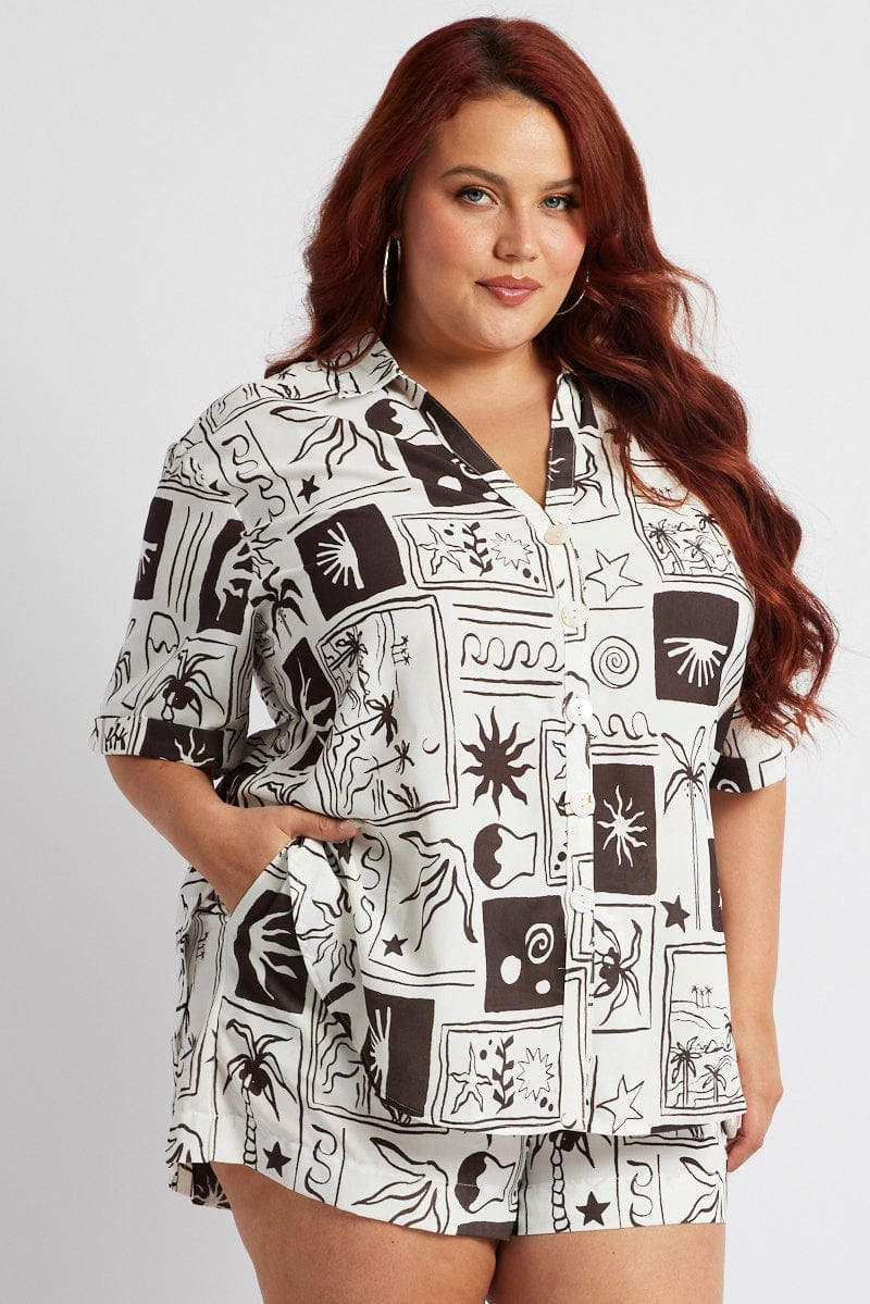 Brown Abstract Relaxed Shirt Short Sleeve Light Wear ethical fashion