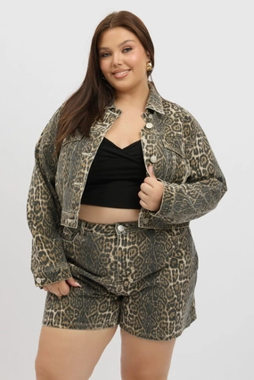 Brown Animal Print Relaxed Short High Rise Easy Motion Soft Comfort