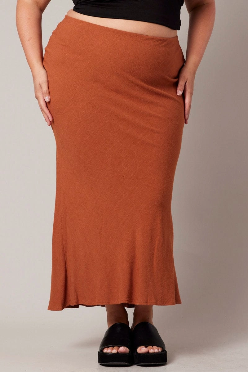Brown Bias Linen Slip Maxi Skirt Polished Touch Vibe Ready