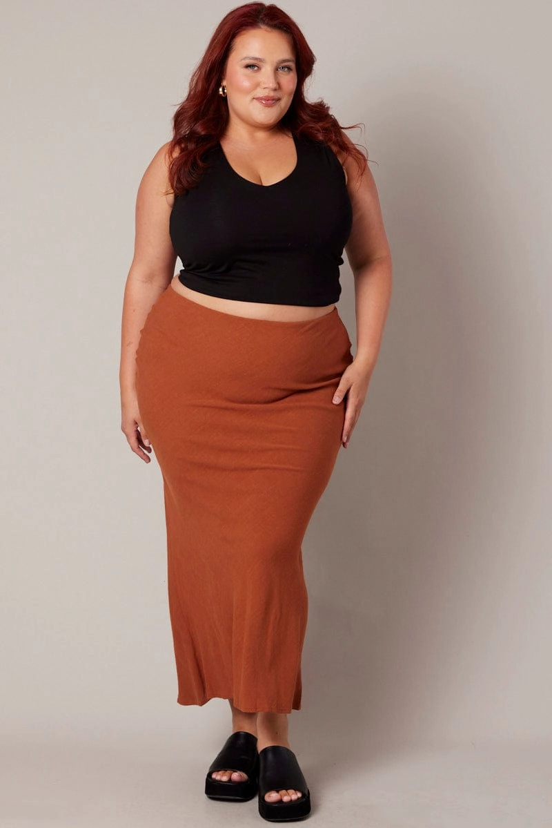 Refined Style Brown Bias Linen Slip Maxi Skirt