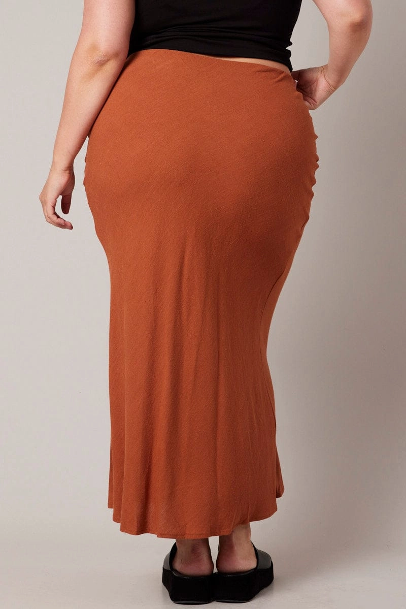 Brown Bias Linen Slip Maxi Skirt Odor control
