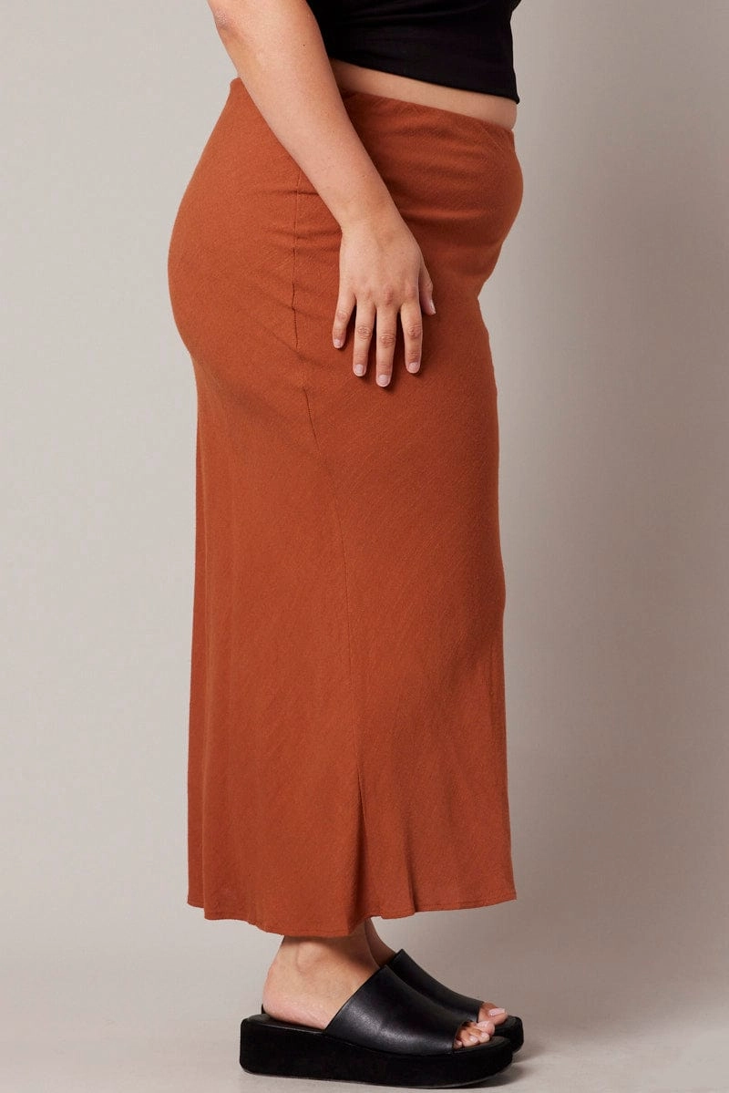 Sturdy Waistband Brown Bias Linen Slip Maxi Skirt