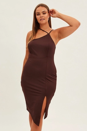 All Gender Brown Bodycon Dress One Shoulder Jersey