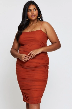 Brown Bodycon Dress Square Neck Sleeveless Midi Light and Breezy Sophisticated Fit