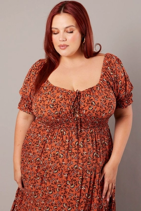 Sleek Design Easy Going Brown Boho Maxi Dress Short Sleeve Cut Out Tiered