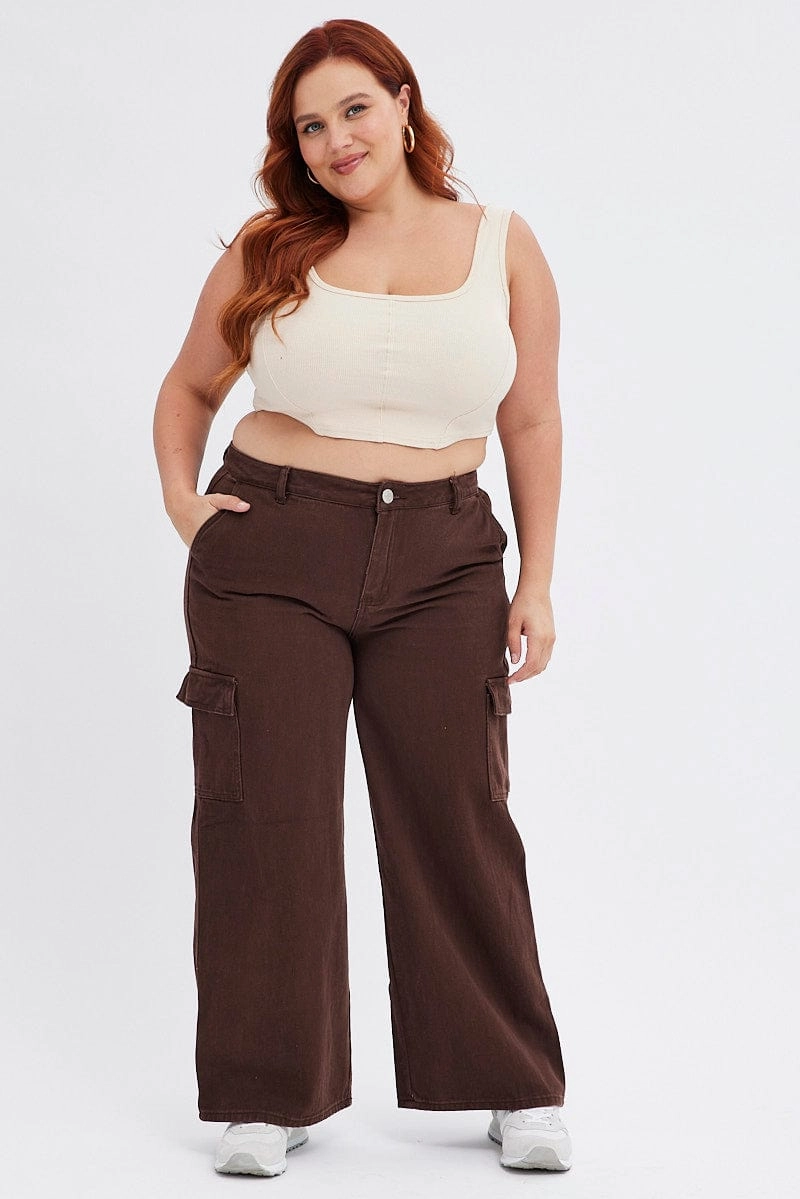 Brown Cargo Denim Jeans Mid Rise Always Appropriate