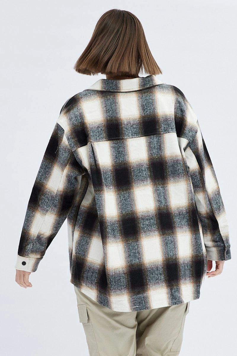 Easy Care Material Brown Check Check Shacket