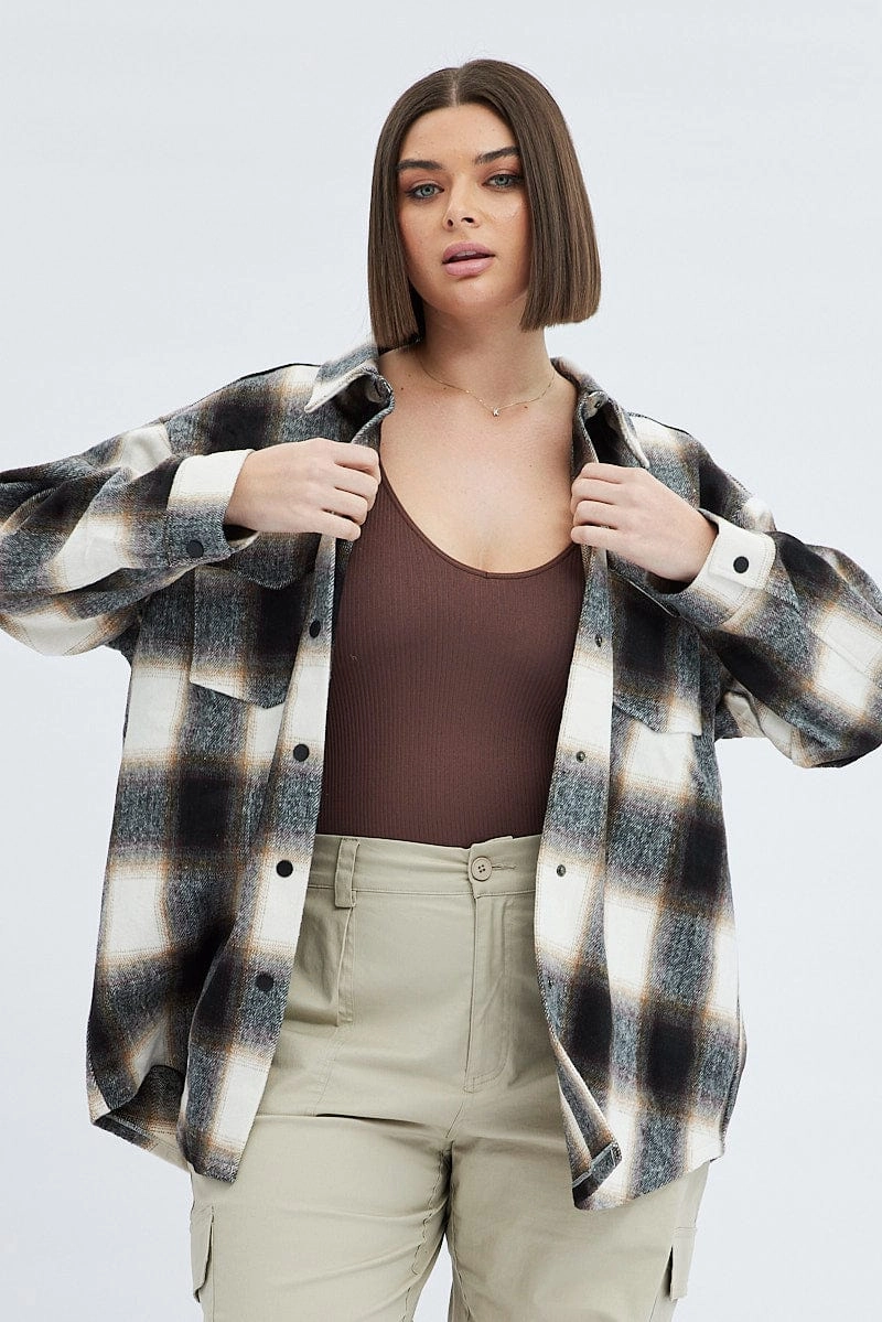 anti slip grip Brown Check Check Shacket