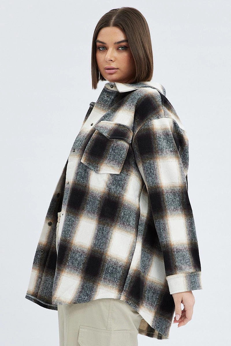 Brown Check Check Shacket All Purpose Outerwear