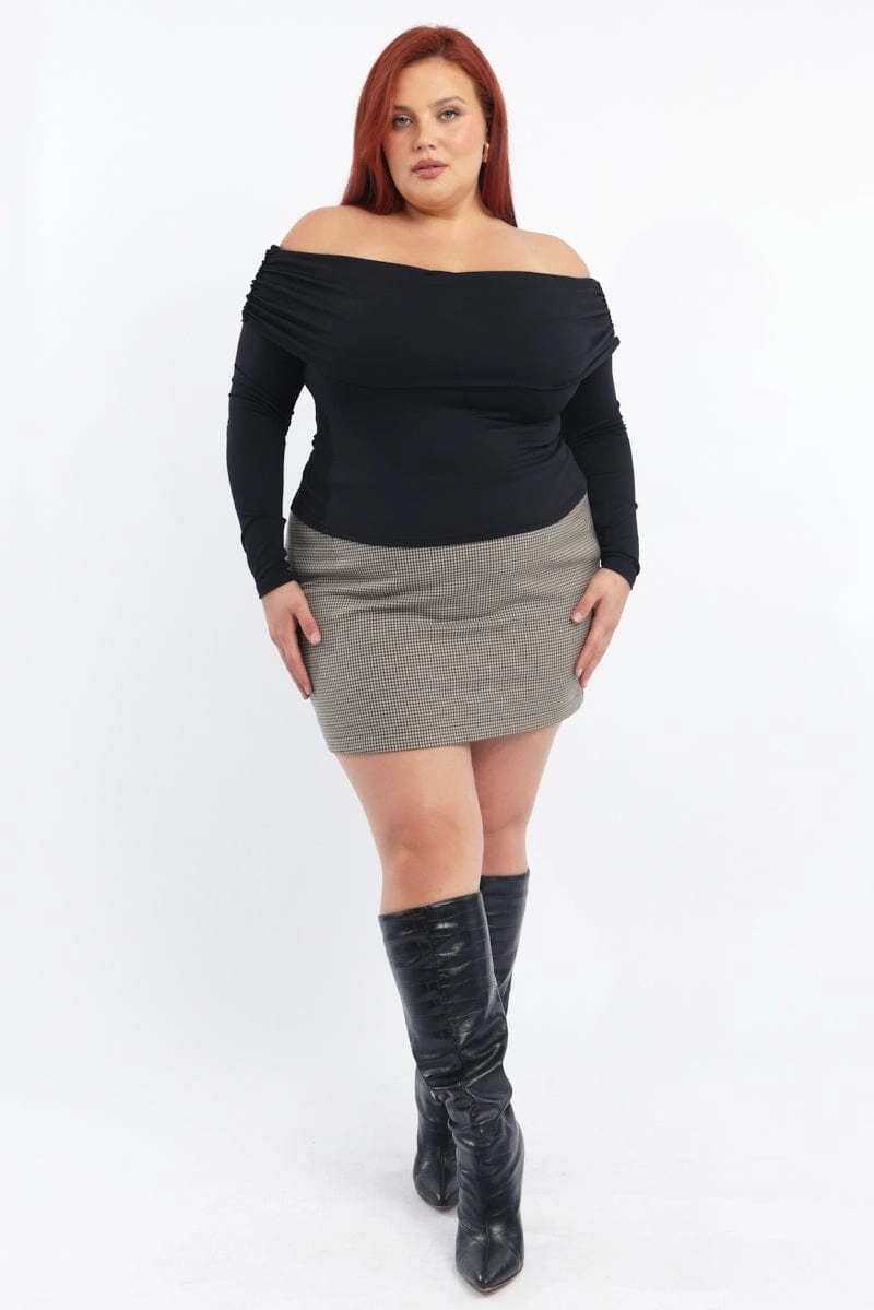 Print Mix Brown Check Mini Skirt
