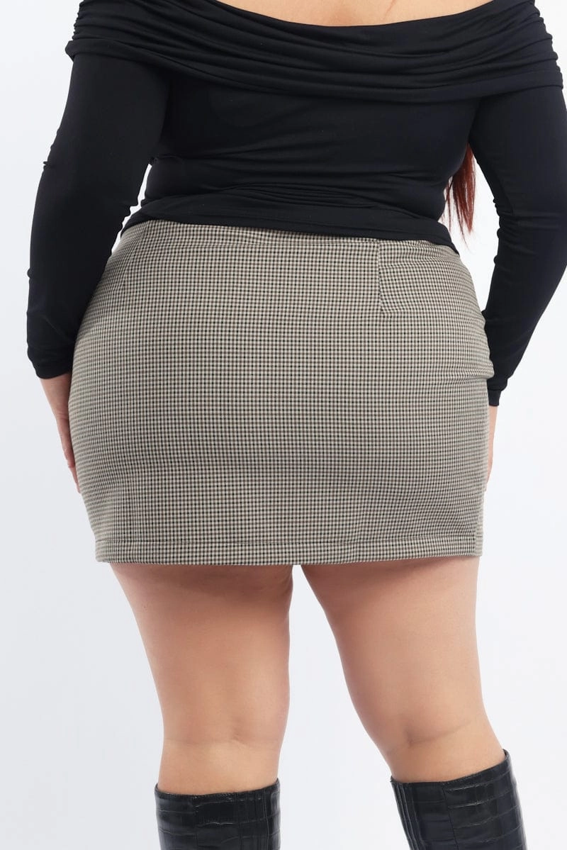 Date night Side Pockets Brown Check Mini Skirt