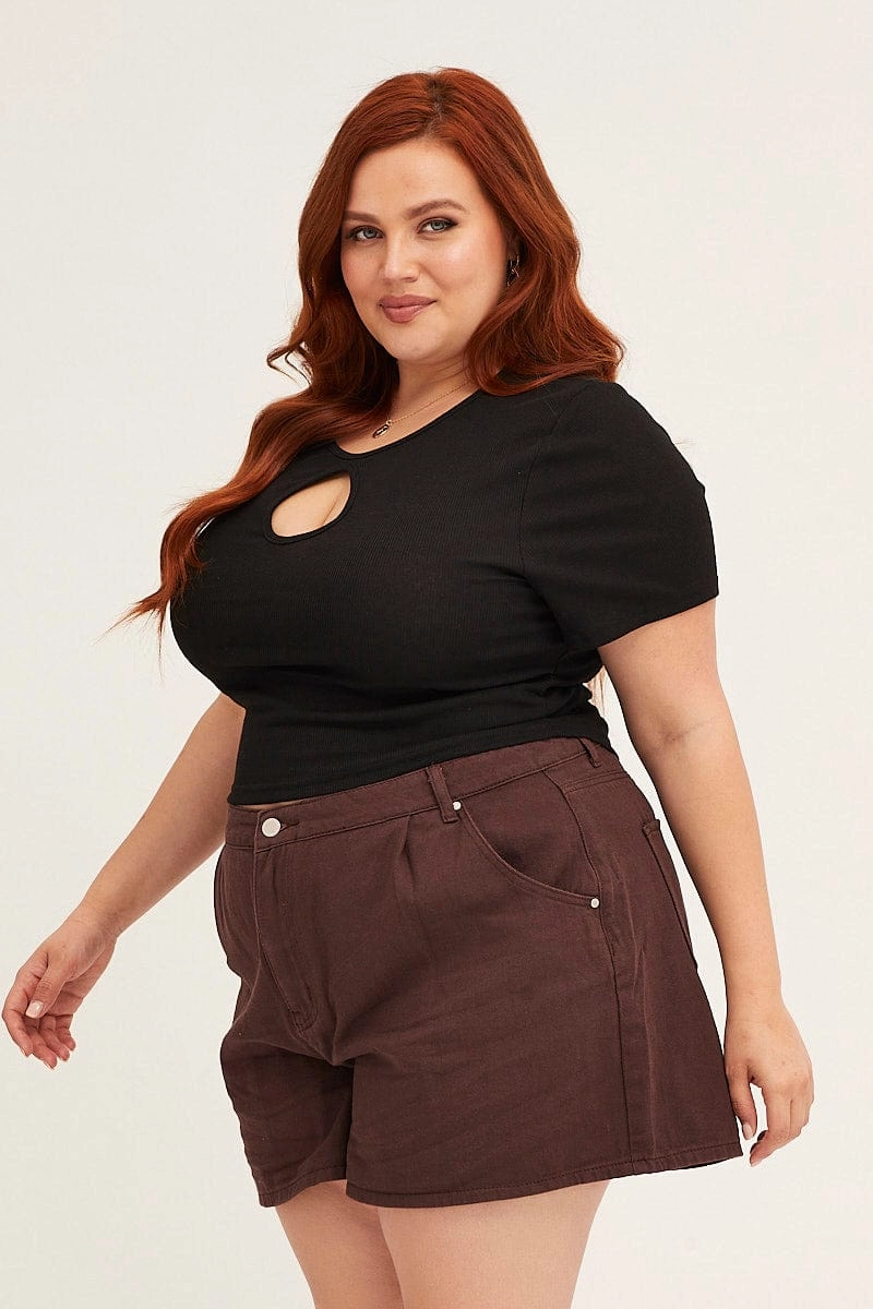 Wedding Gift Brown Chocolate High Rise Pleats Relaxed Denim Shorts