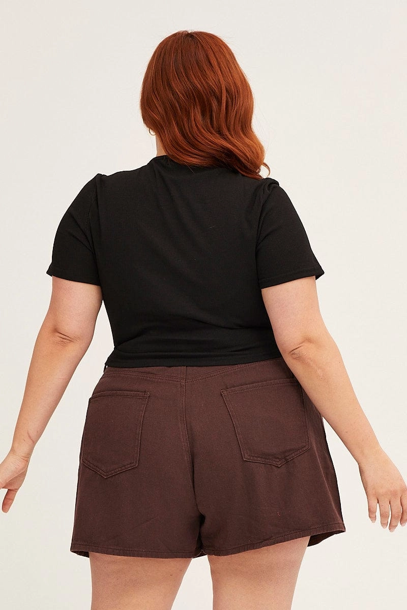 affordable choice Chill Look Brown Chocolate High Rise Pleats Relaxed Denim Shorts