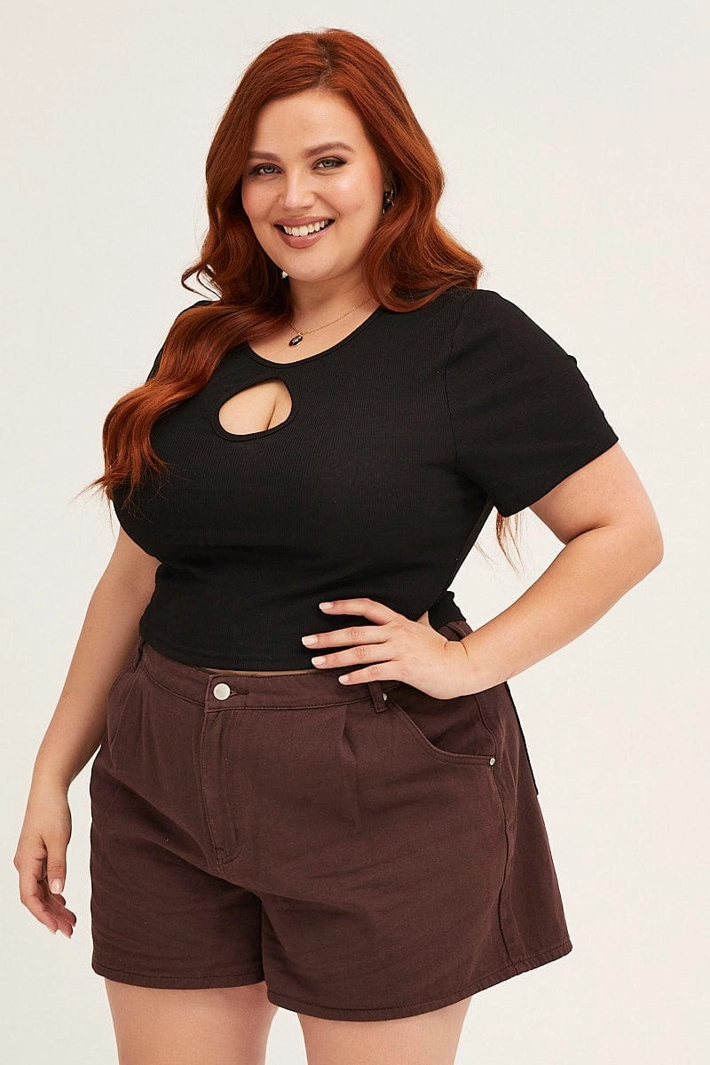 Brown Chocolate High Rise Pleats Relaxed Denim Shorts delivery work