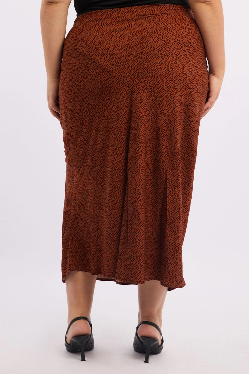 Layered Structure Brown Geo Spot Slip Skirt