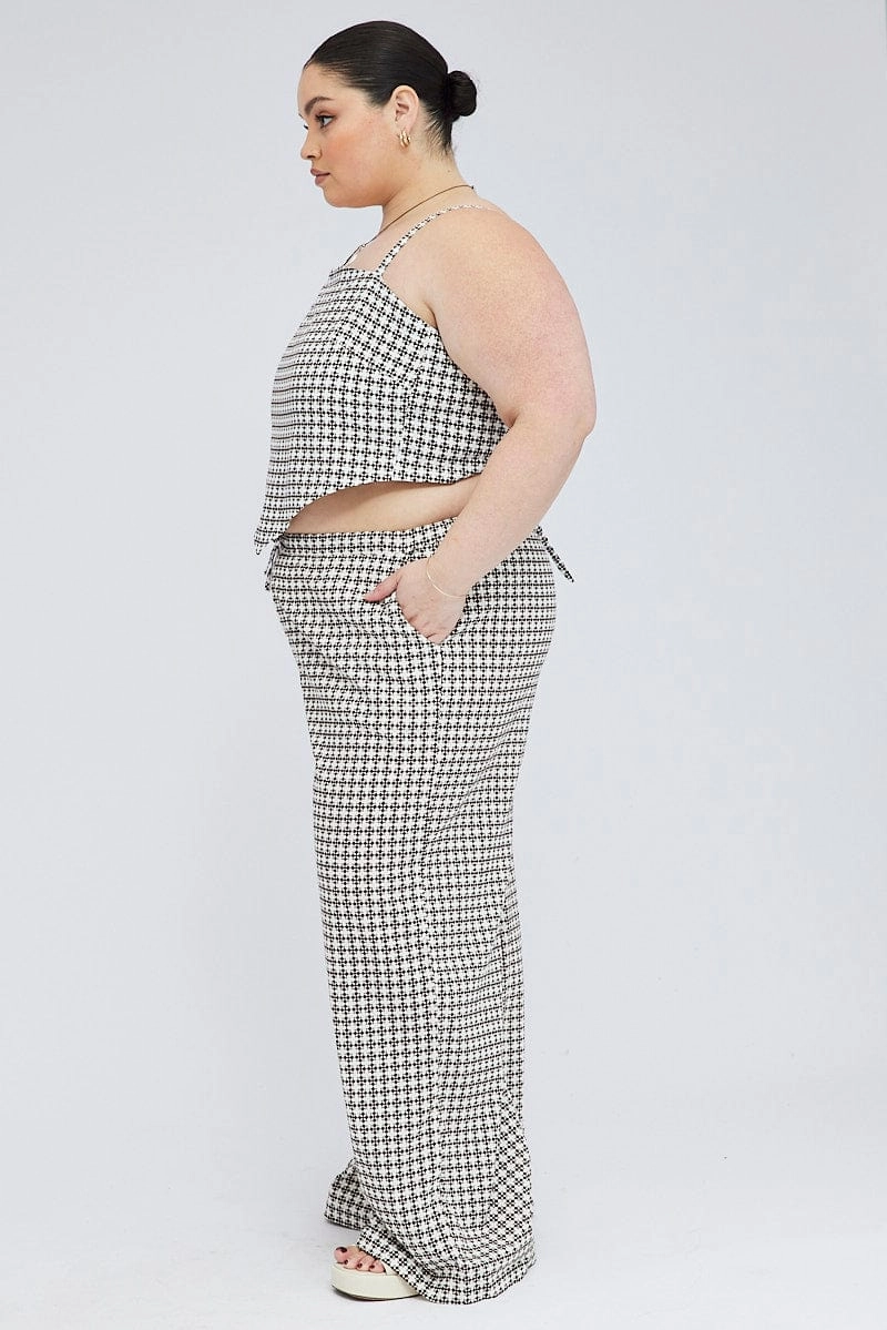 Brown Geo Wide Leg Pants High Rise Seamless Waistband EcoFriendlyBlend