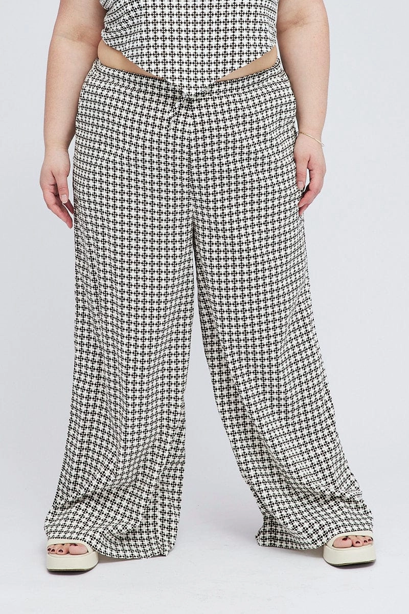 Brown Geo Wide Leg Pants High Rise Abrasion Resistant Fabric