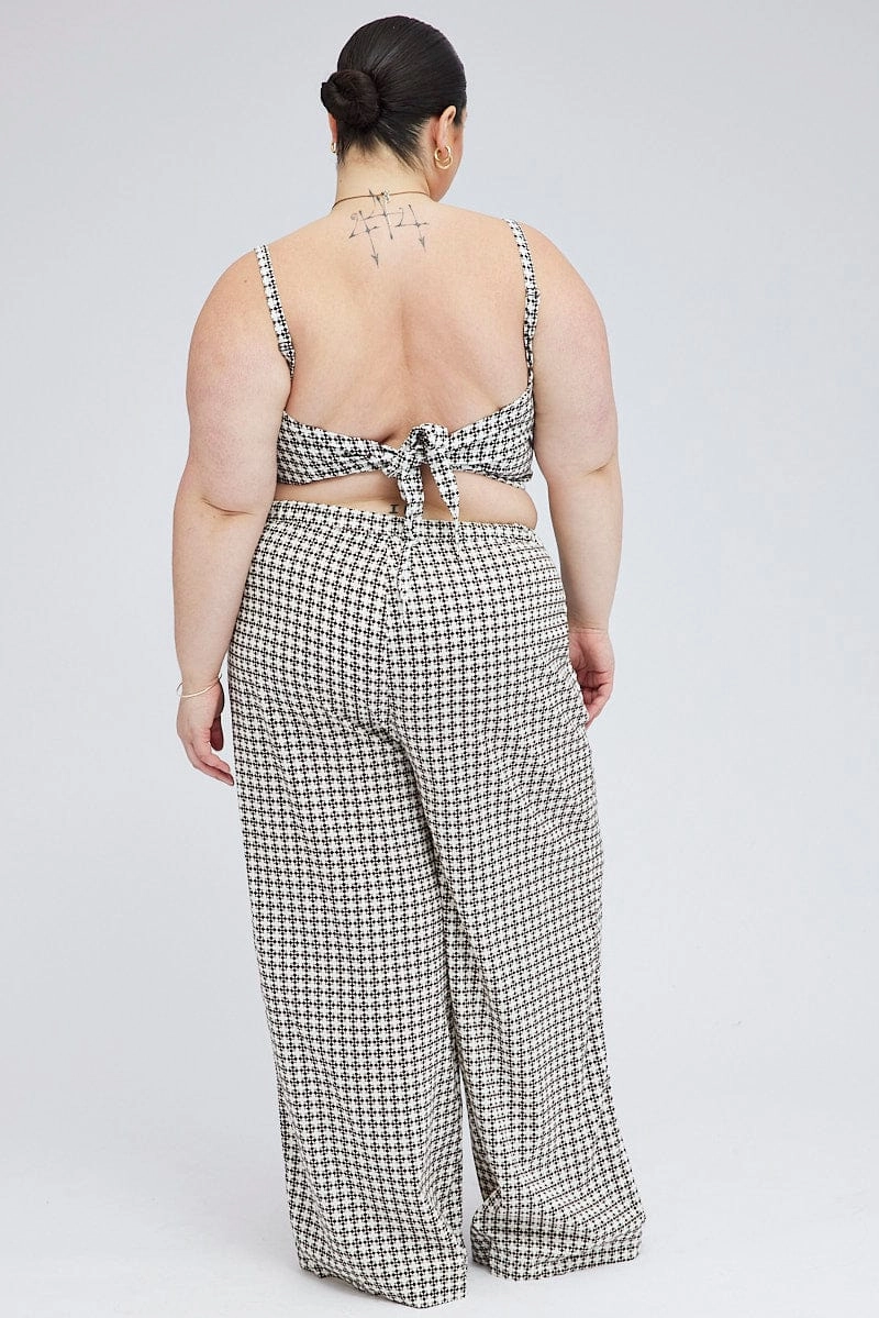 Mid Rise Brown Geo Wide Leg Pants High Rise