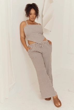 Brown Geo Wide Leg Pants High Rise Adjustable Belt Loops