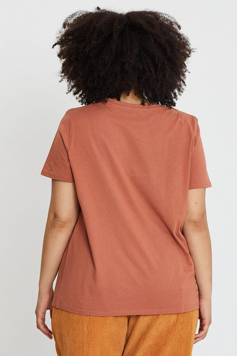 Smooth Flatlock Stitching Relaxed fit wear Brown Graphic T-shirt Hand Crew Neck Short Sleeve Cotton