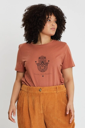 Breathable Performance Fit Everyday Comfort Style Brown Graphic T-shirt Hand Crew Neck Short Sleeve Cotton