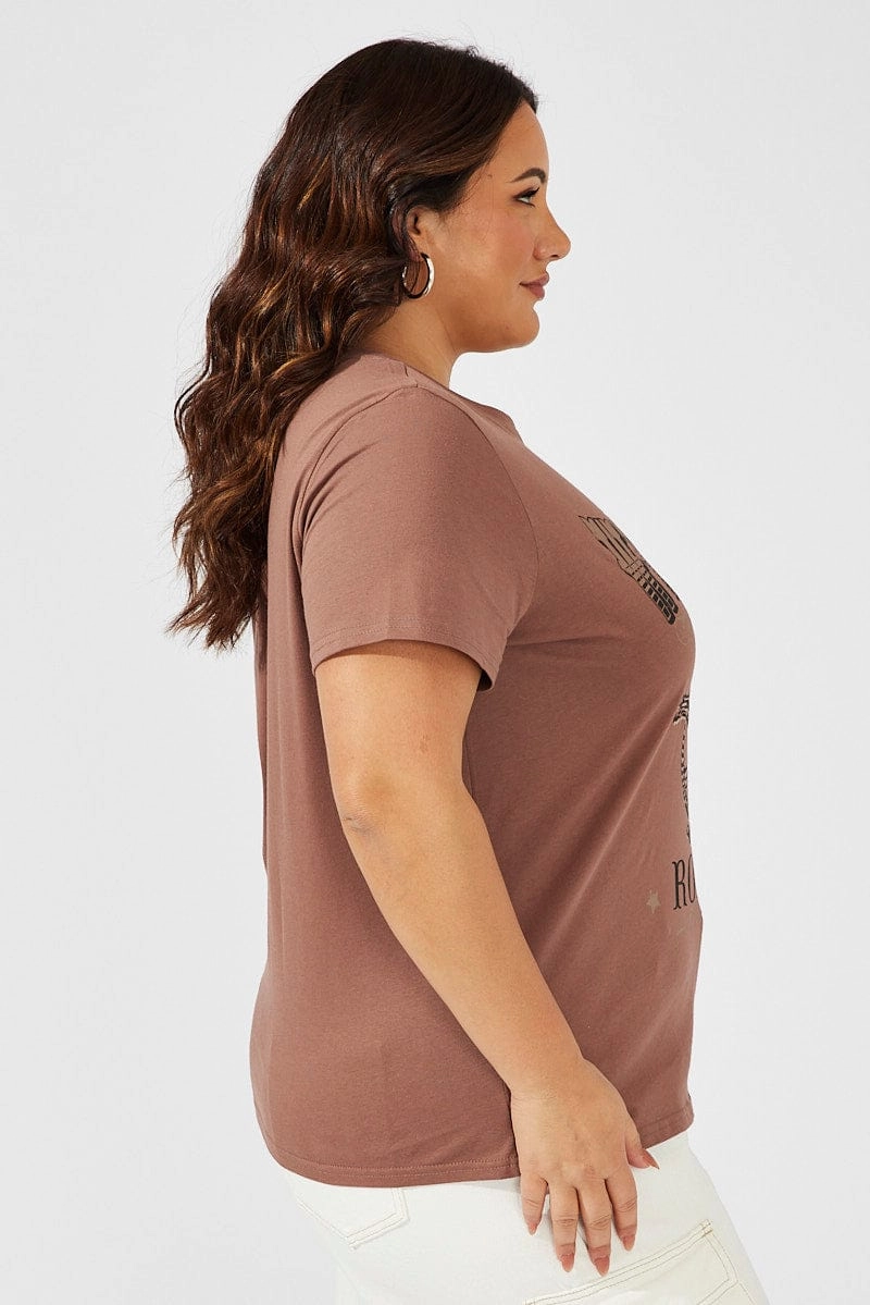 Low Impact Manufacturing Breezy Comfort Brown Graphic T-shirt Short Sleeve Crew Neck