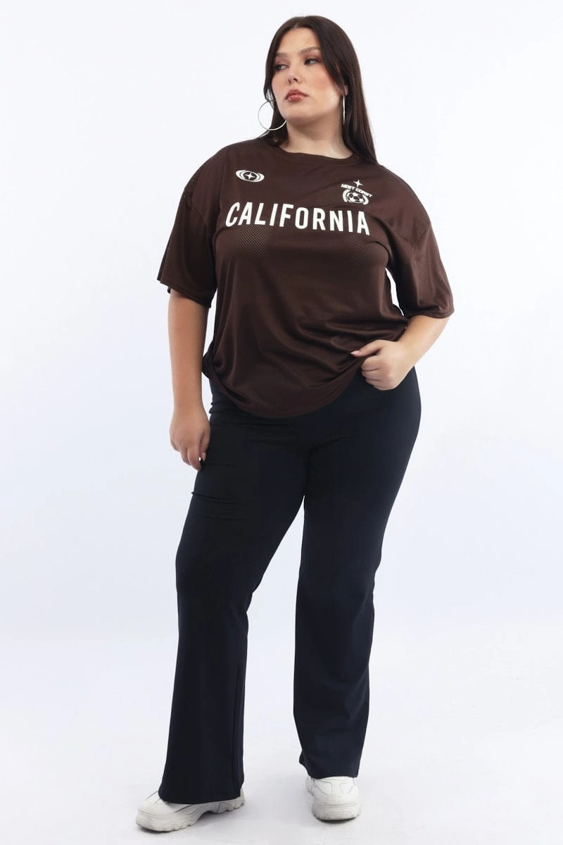 Quick Dry Fabric Low Profile Silhouette Brown Graphic T Shirt Short Sleeve Crew Neck