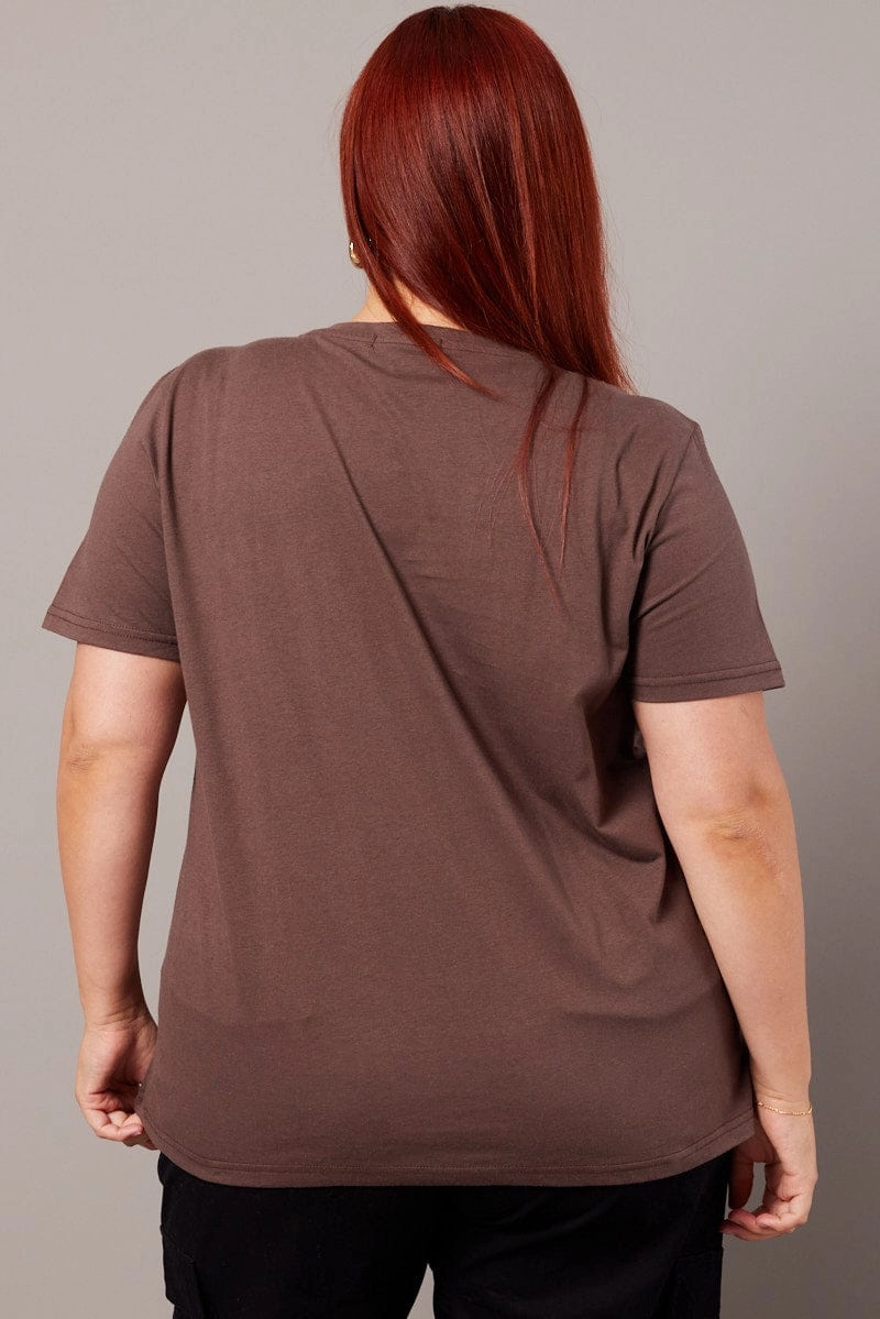 Chill Comfort Durable Knitwear Brown Graphic T-shirt Short Sleeve Crew Neck