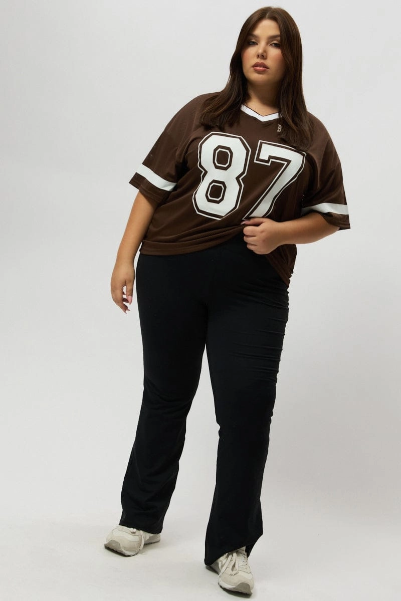 Breathable and Comfortable Non Irritating Collar Brown Graphic T Shirt Short Sleeve V Neck