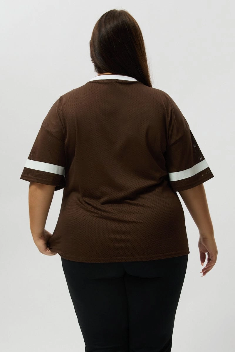 Brown Graphic T Shirt Short Sleeve V Neck Biodegradable Options