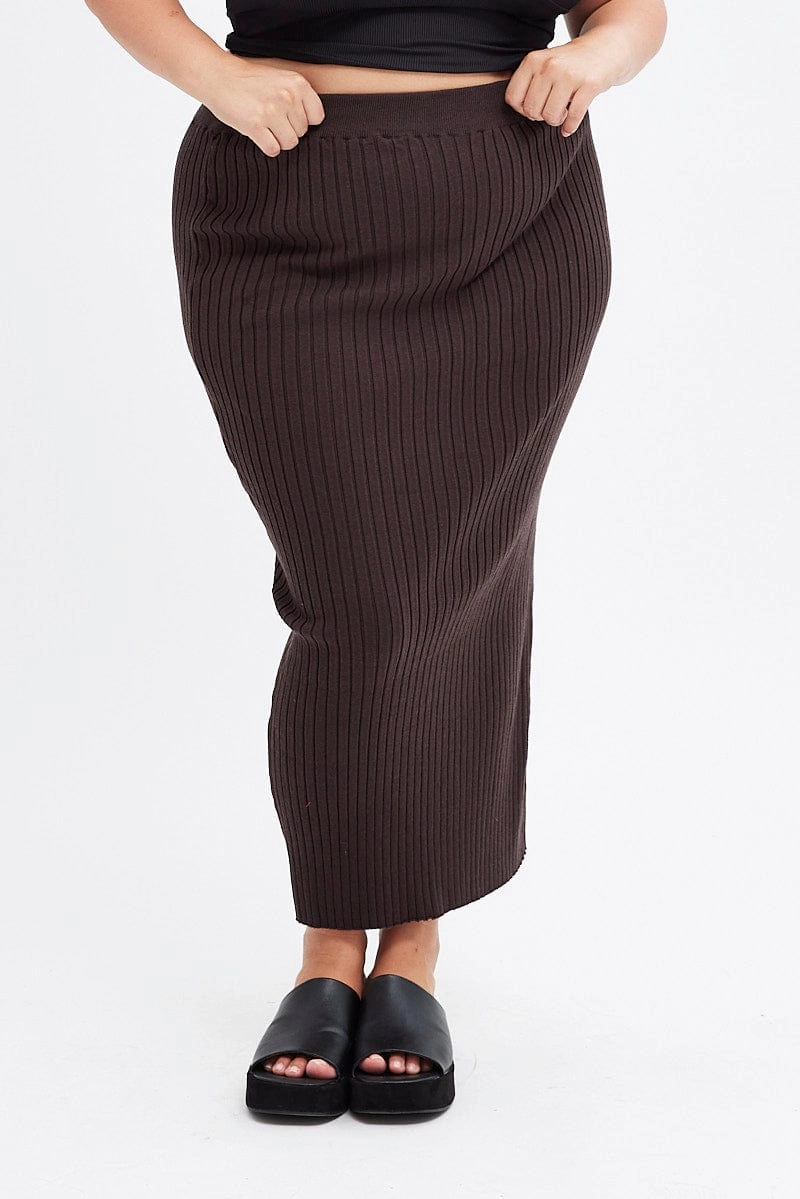 Brown Midi Bodycon Skirt Knit hypoallergenic material Light Mood