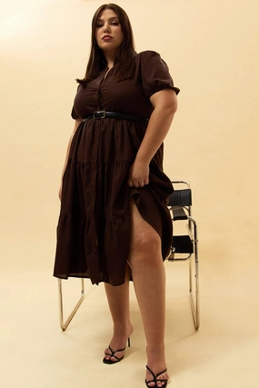 Comfortable Wear Fit Mood Brown Midi Dress Short Sleeve Shirt