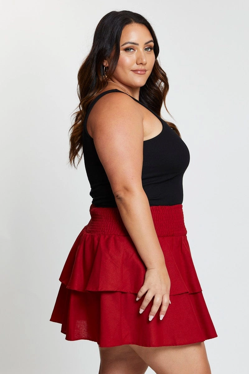Brown Mini Skater Skirt Tie Mid Length