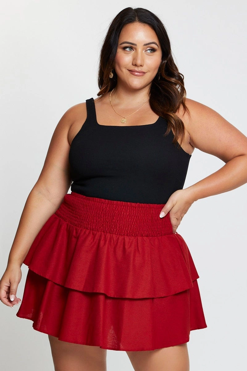 Brown Mini Skater Skirt Tie Curve Friendly Breezy Outfit