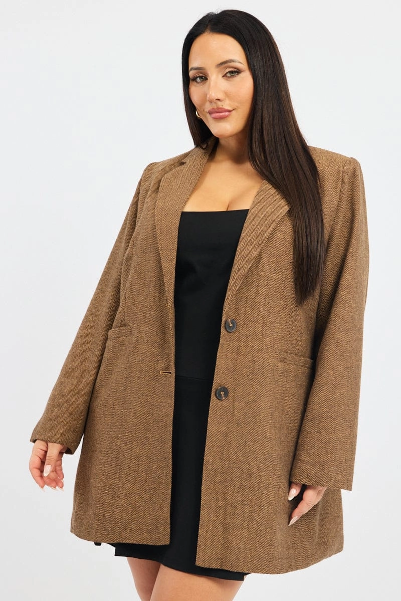 Double layer fabric Quick Release Buckle Brown Oversized Single Breasted Longline Coat
