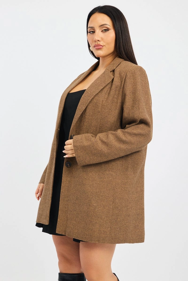 Quick Wear Fit Brown Oversized Single Breasted Longline Coat