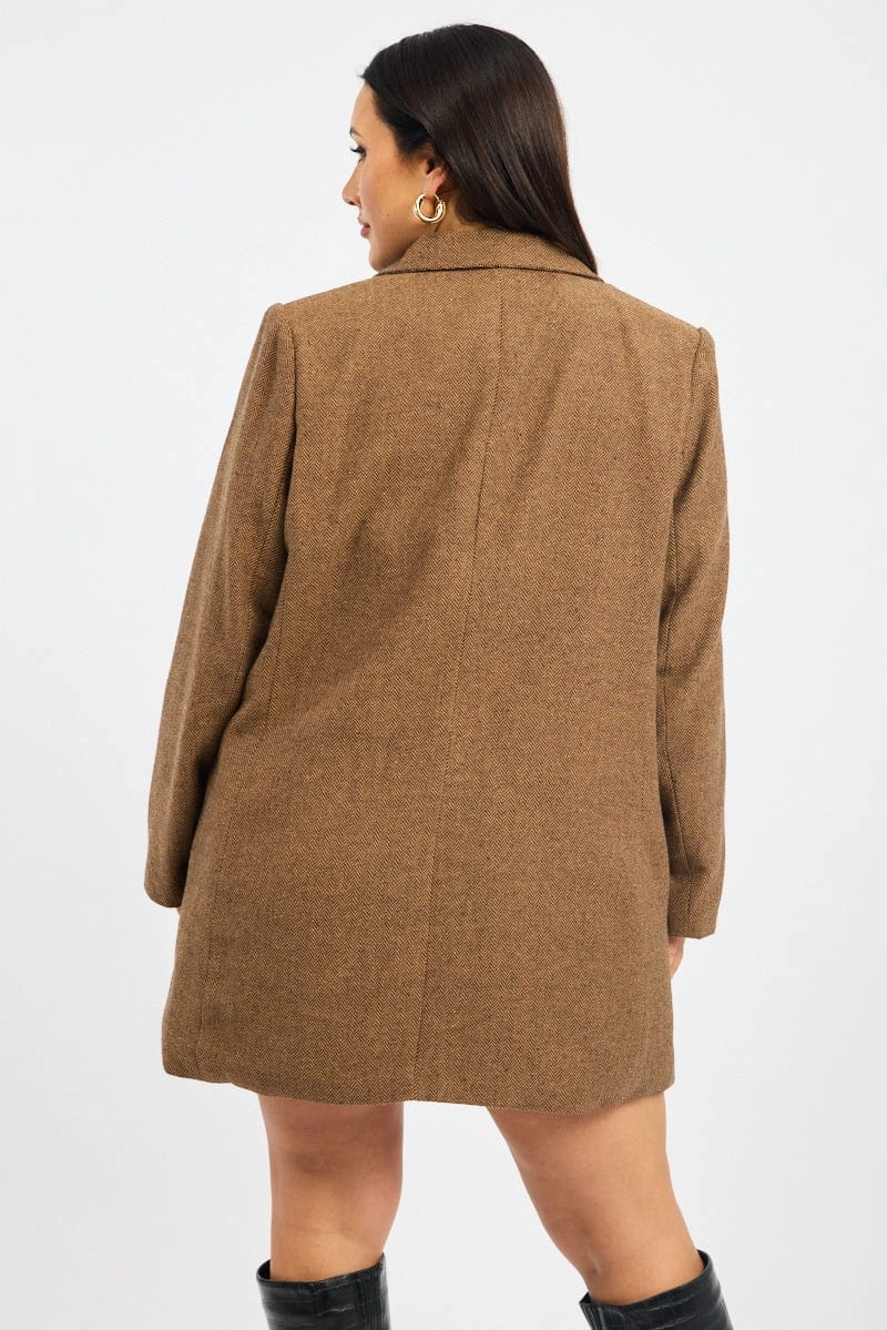 Brown Oversized Single Breasted Longline Coat City Wear Office Wear