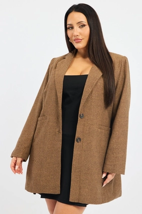 Double layer fabric Quick Release Buckle Brown Oversized Single Breasted Longline Coat
